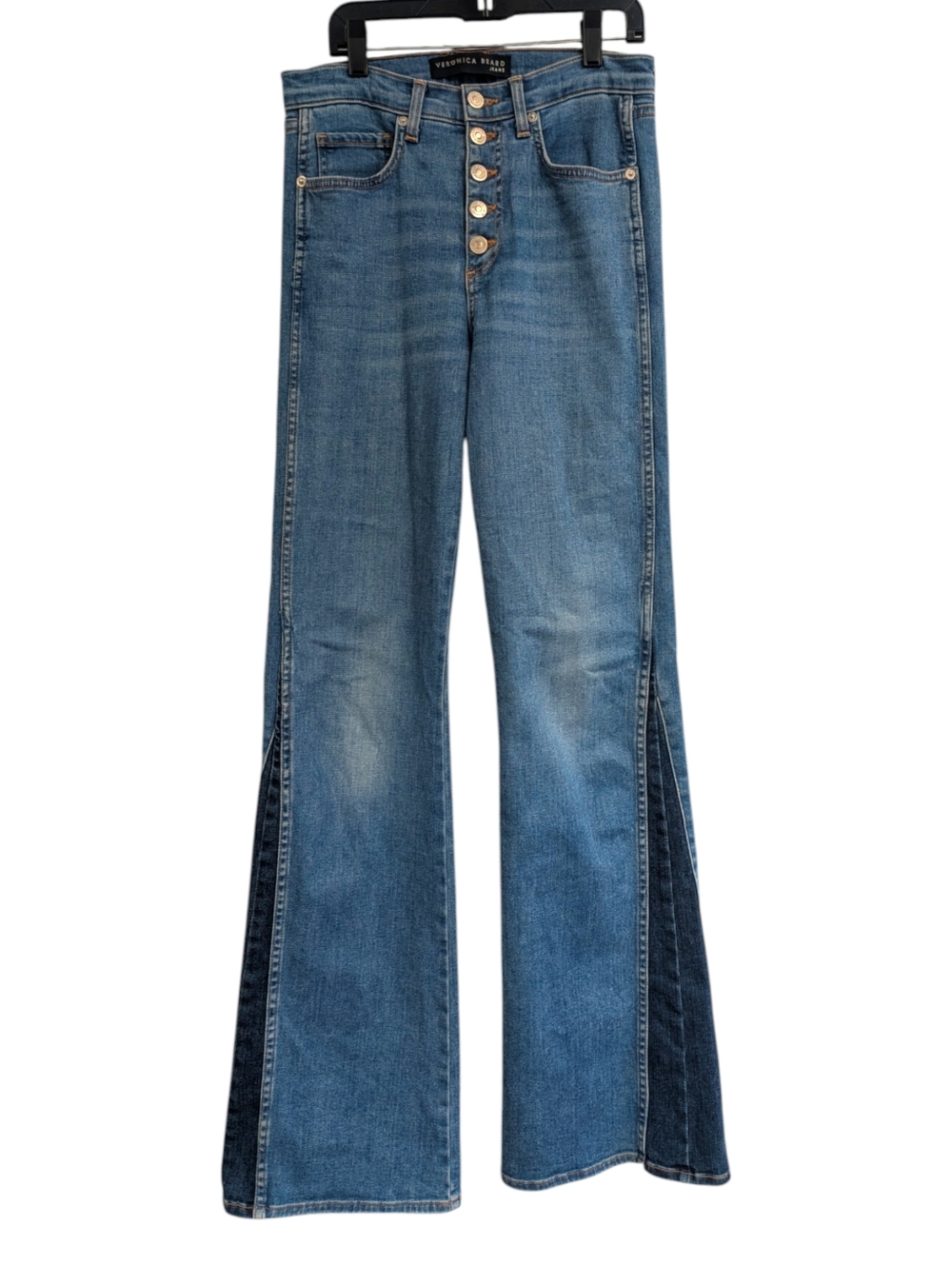 Veronica Beard Two Tone Kiley Wide Leg High Rise Jeans
